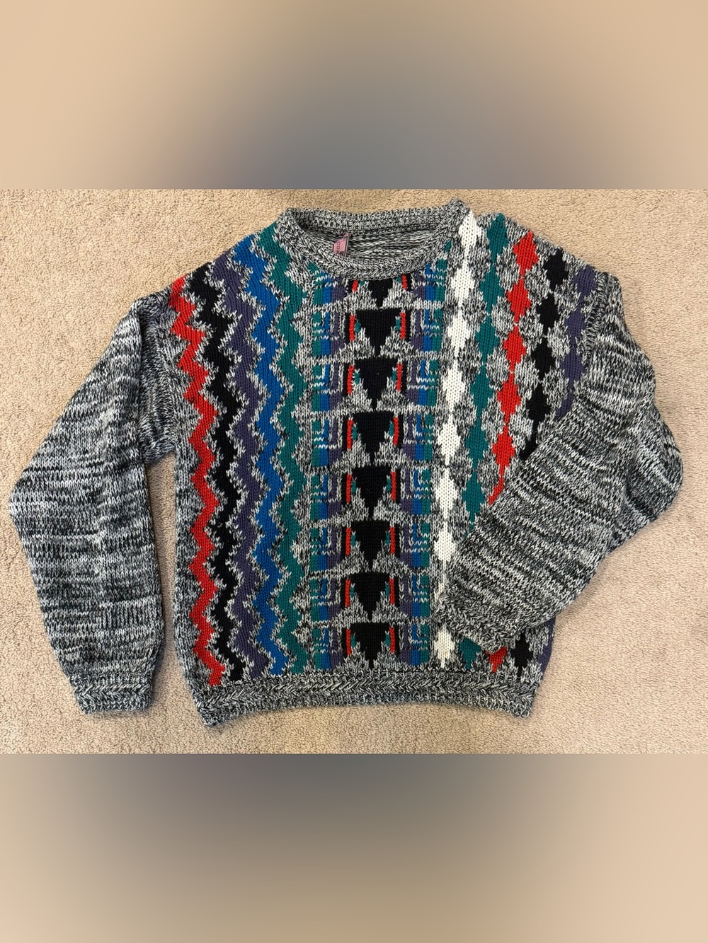 Vintage 90s Concrete Mix Chunky 3D Knit Sweater - Geometric Streetwear Coogi